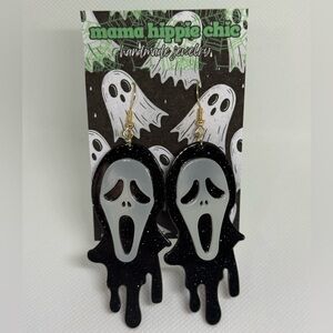 Black Ghost Face Drip Earrings